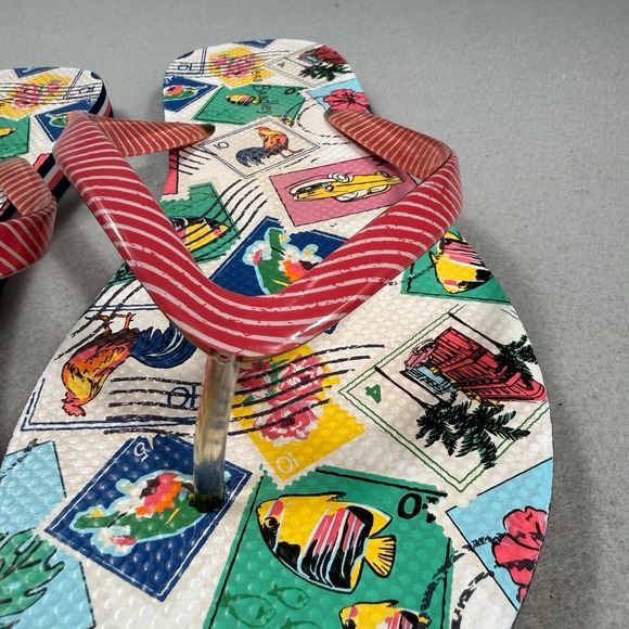 Vera Bradley Flip Flops Size 8/M Stamp Print‎ Red Stripe Straps Beach Sandals - Picture 16 of 17